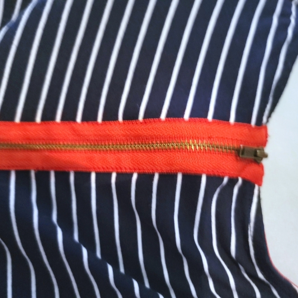 The Limited Navy & White Striped Dress w/ Red Zipper. - Picture 4 of 6